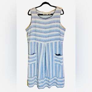 Ella Simone Linen & Rayon Striped Boho Peasant Shift Dress With Pockets X-Large